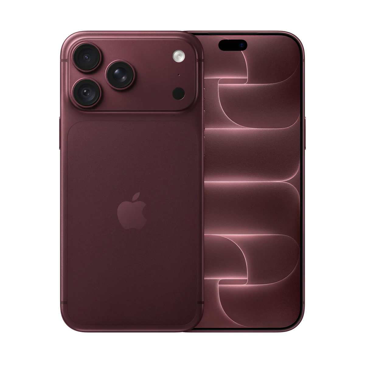 Imagen oficial del iPhone 18 Pro Max en color borgoña, visto por delante y por detrás
